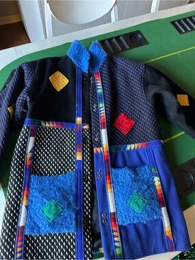 Vintage CoLORATURA 100% wool Blue Patchwork Coat women’s M/L